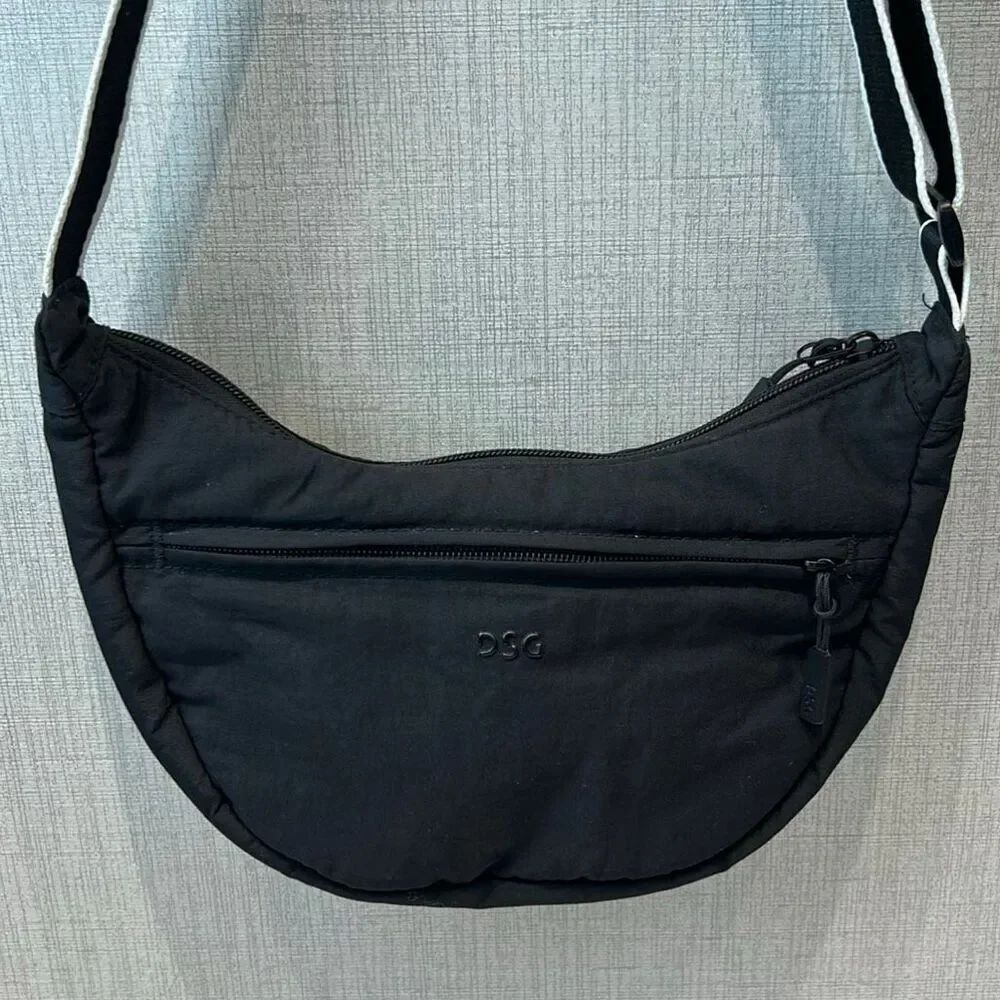 DSG Crescent Crossbody Bag Black Adjustable Strap Dumpling Half Moon Casual Athl